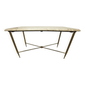 Marble coffee table with brass legs, height 46 cm.