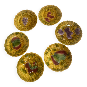 Set of 6 dessert plates in Sarreguemines majolica.