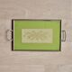 Old glass and metal serving tray - hand-painted floral decoration