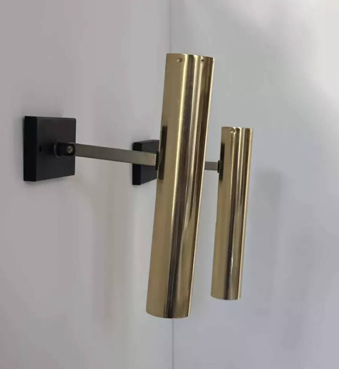 Pair of vintage modernist brass wall lights, France 1970s