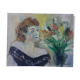 Huile sur bois portrait jeune femme 1948