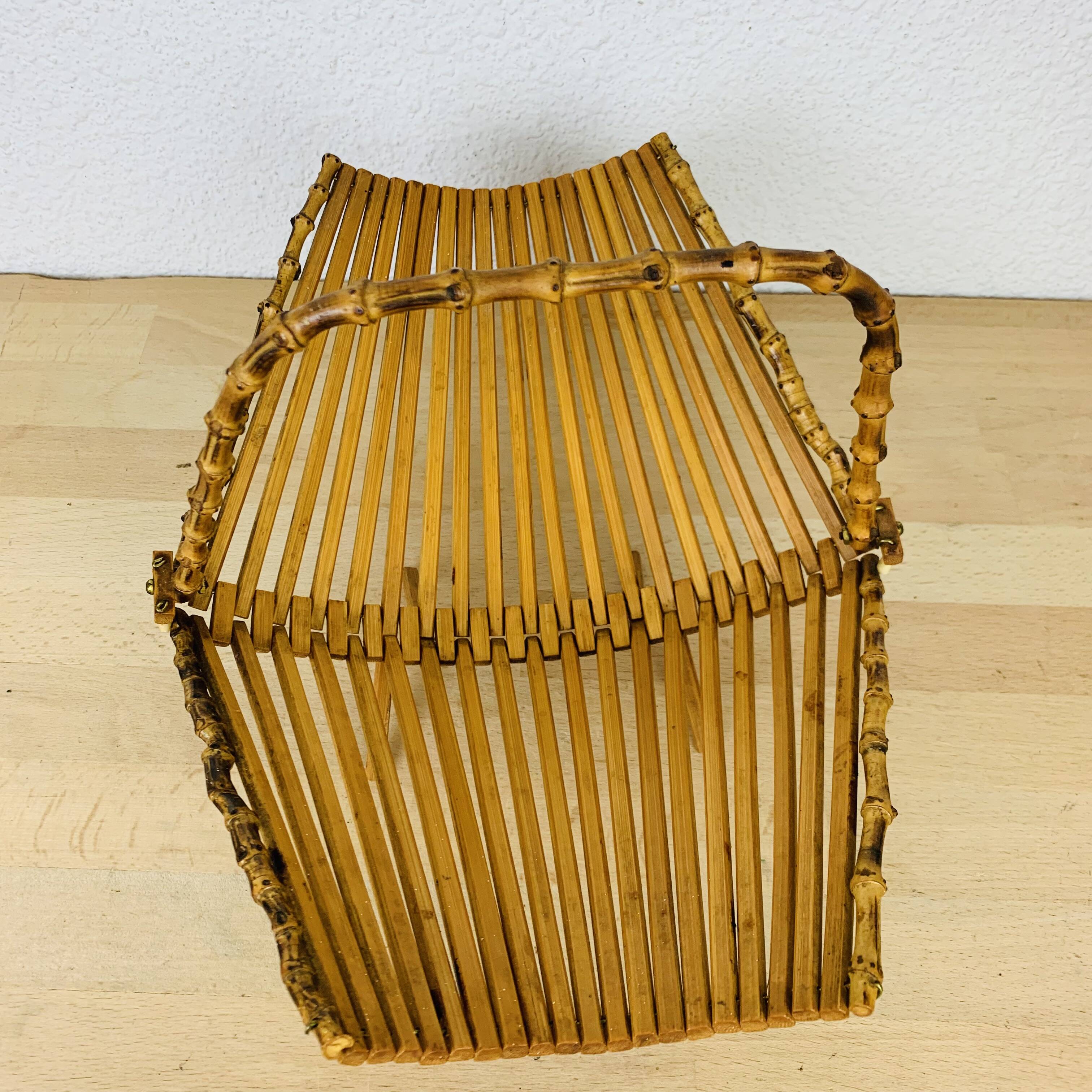 Vintage rattan fruit basket, folding