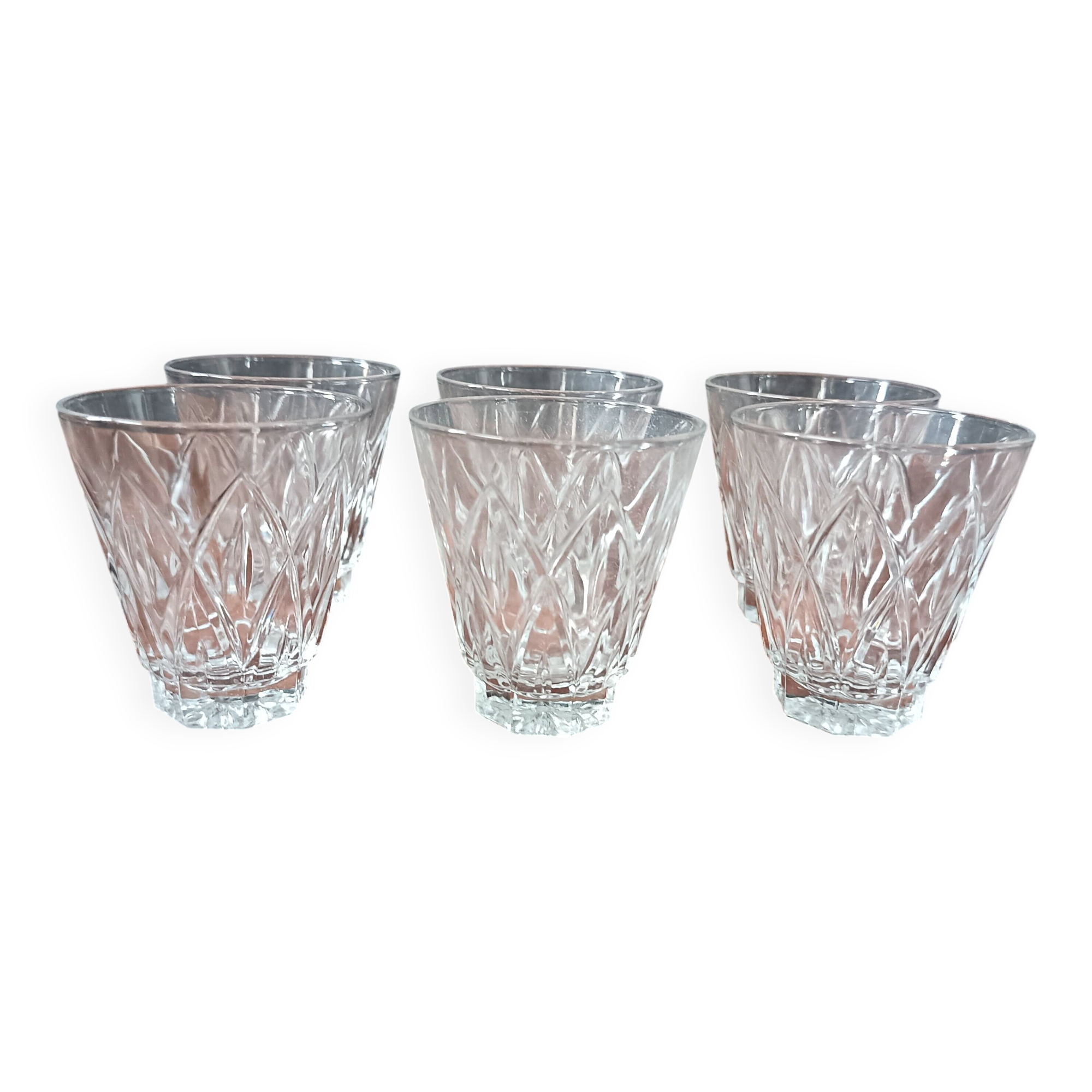 6 small 8 cl glasses in VMC glass Reims France vintage