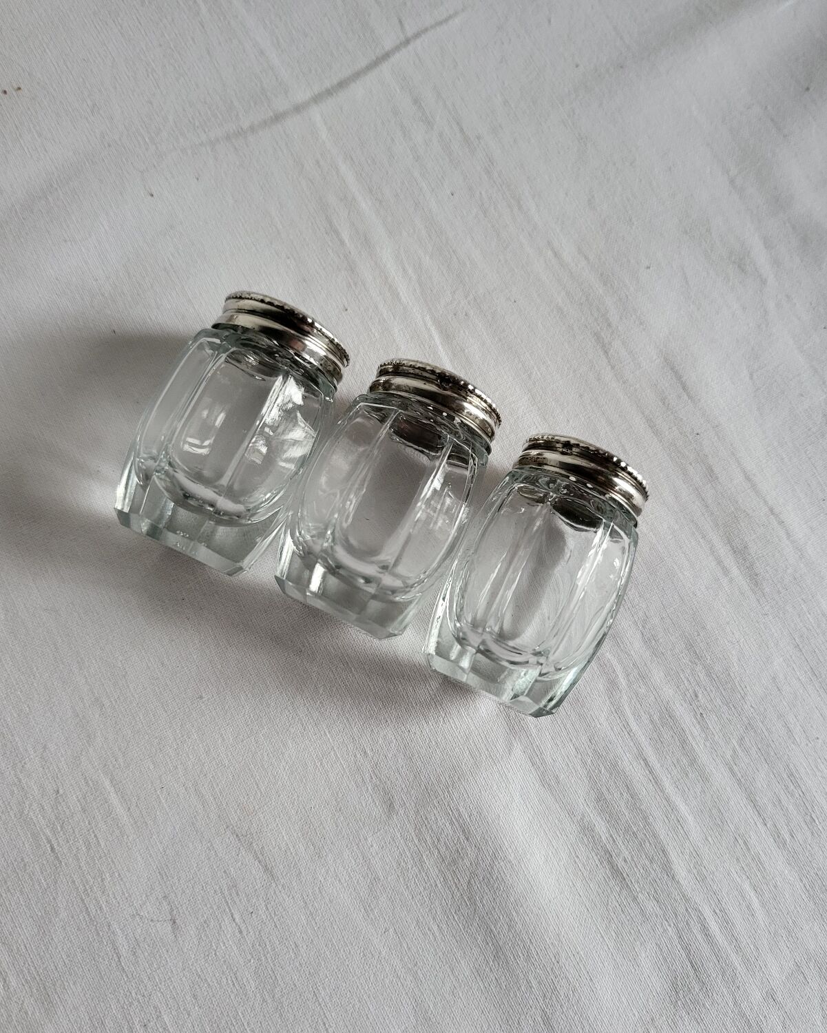 3 Antique Salt Cellars Silver Cork Crab Mark