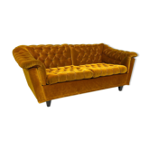 Vintage yellow buttoned velvet two seater sofa