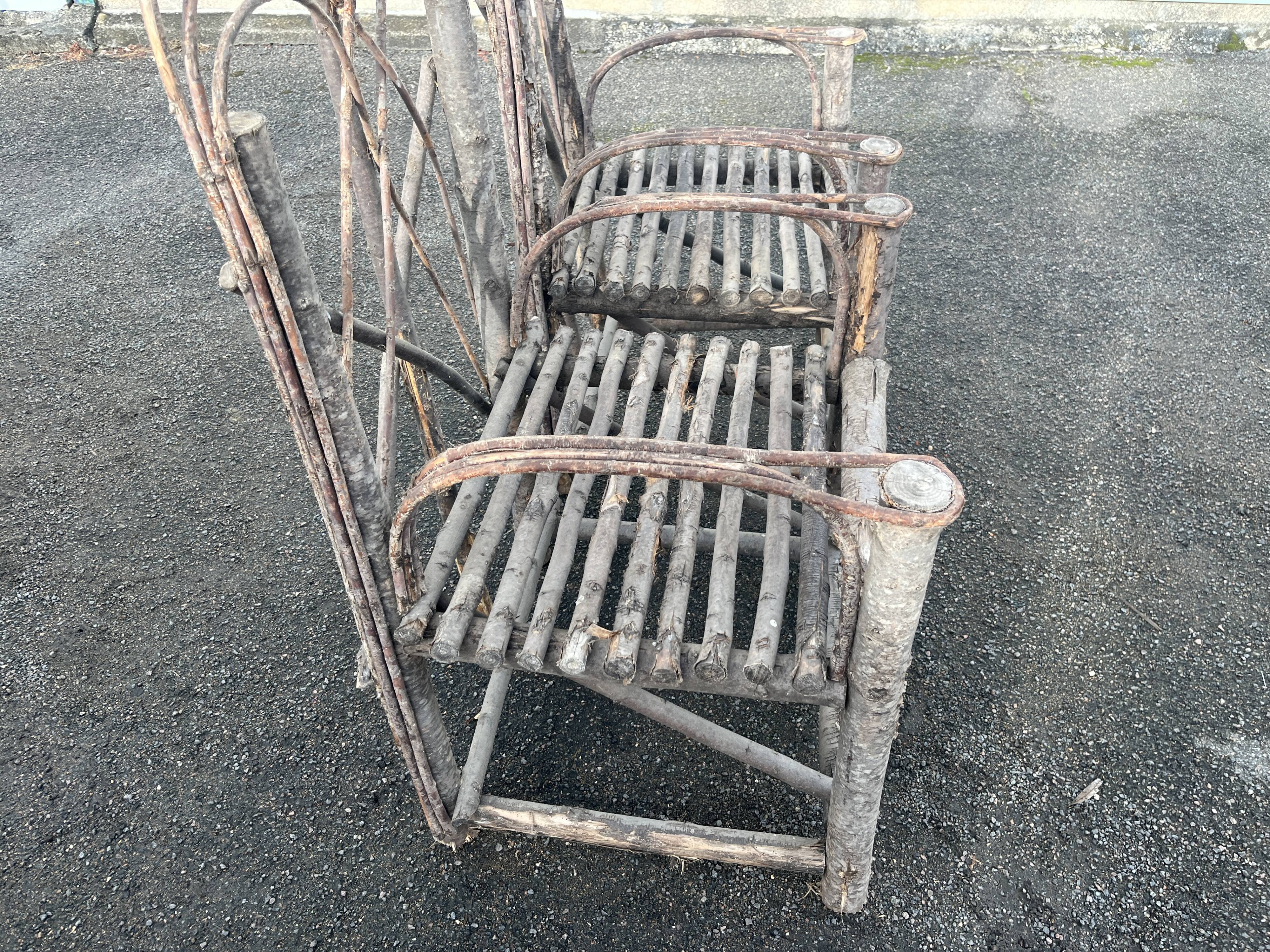 Pair of rustic natural wood armchairs