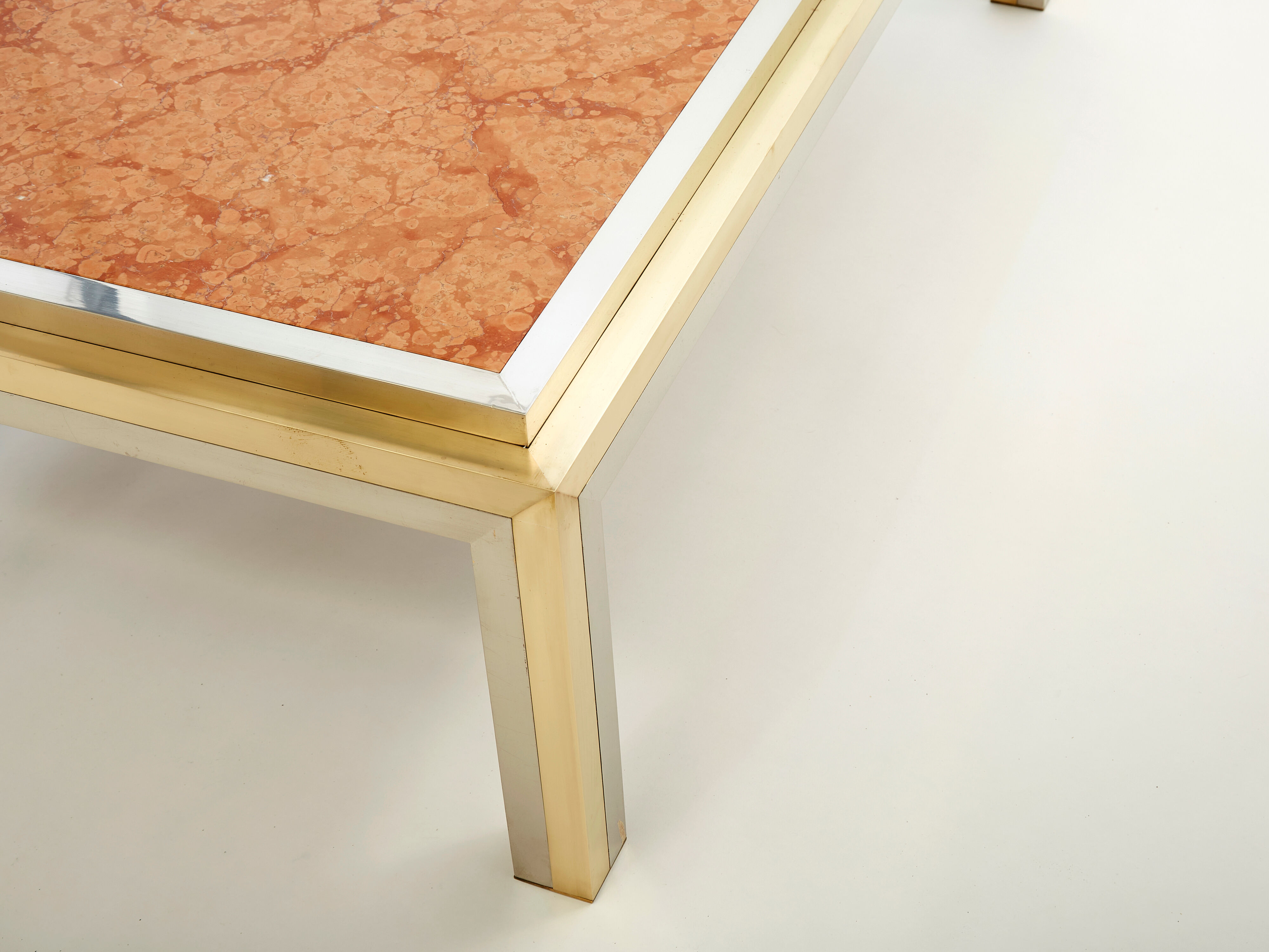 Coffee table chrome brass red marble Romeo Rega 1970