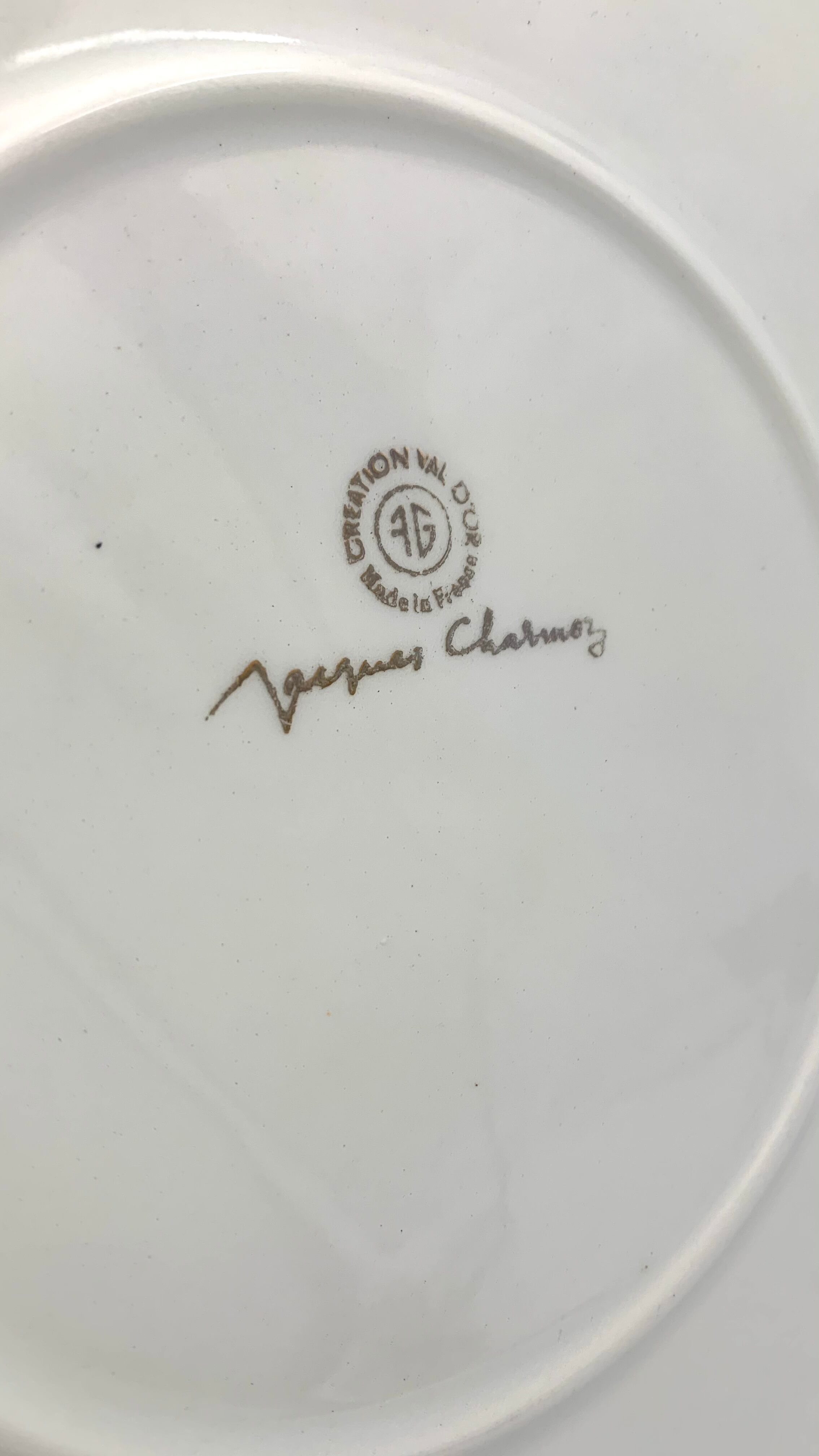 Vintage dessert service in earthenware, signed Jacques Charmoz - Val d'Or GIEN - 1950s