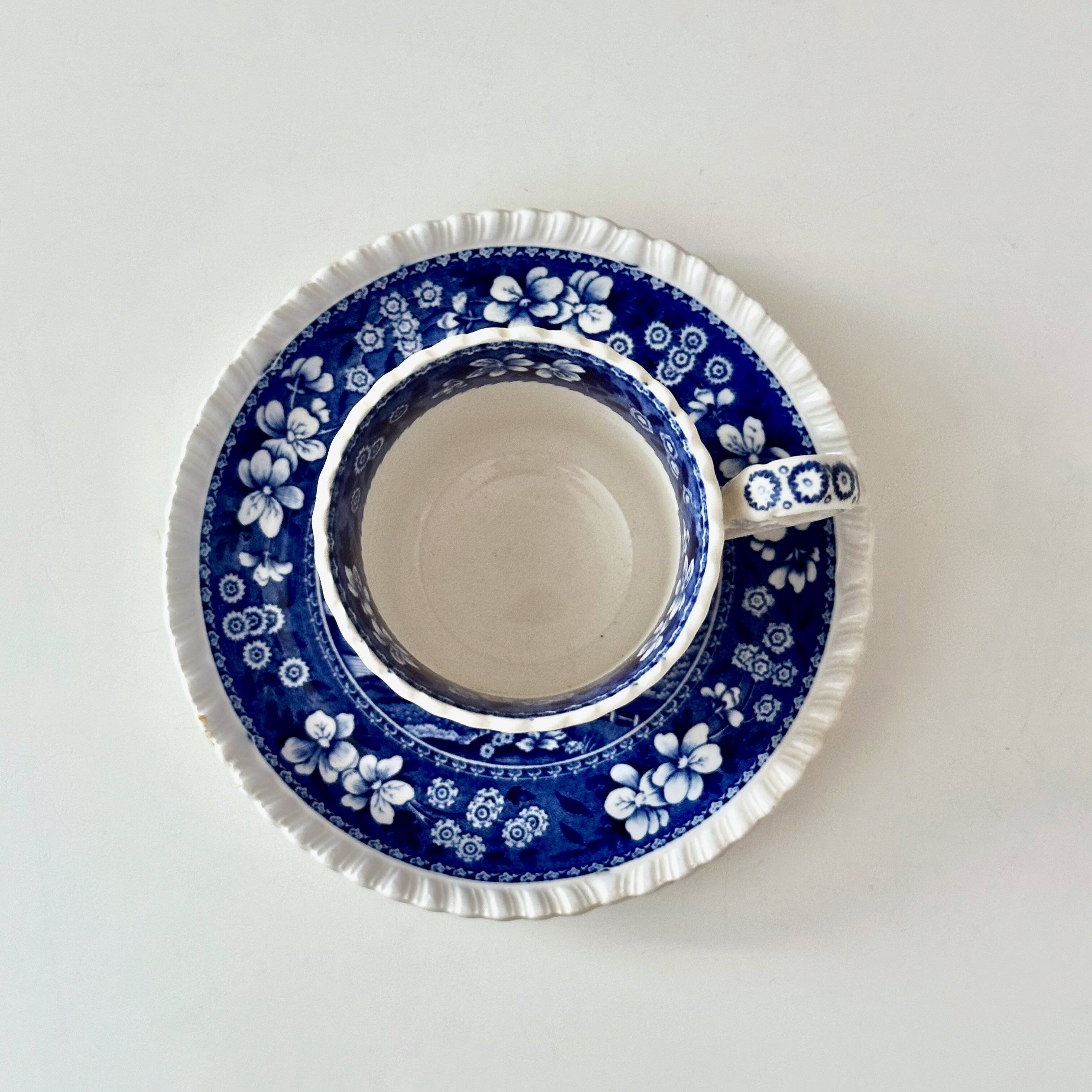 2 Spode Copeland “Blue Tower” Espresso Cups with Saucers – English Vintage