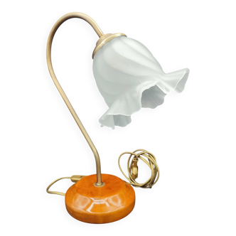 Brass and glass swan neck desk lamp in Art Nouveau style.