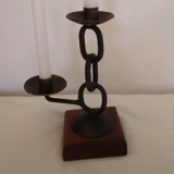 Double brutalist wrought iron candle holder