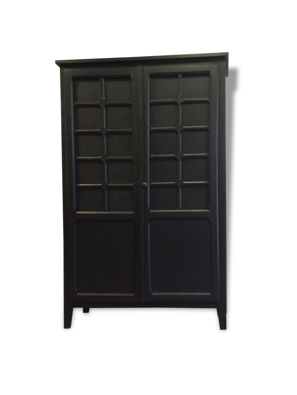 Armoire parisienne vintage repeinte en noir et bleu (intérieur tapissé