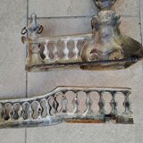 Louis XVI style bronze andirons and fireplace bar