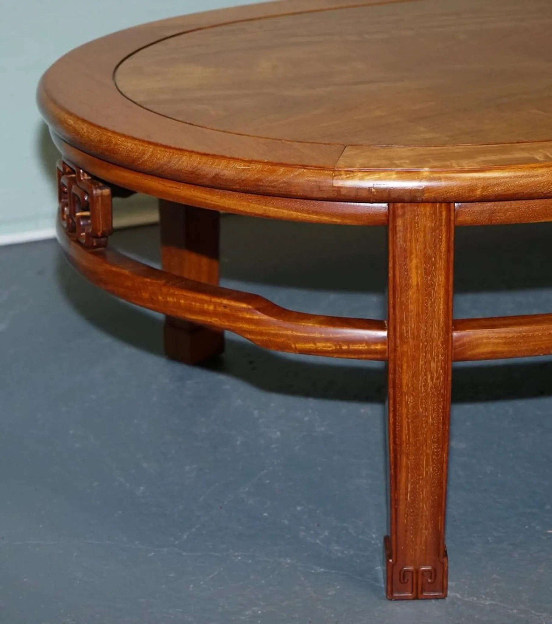 Vintage Oriental Low Table in Carved Brown Teak, China
