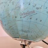 Globe terrestre, carte Taride, tripode, éclairé, mappemonde, 1967.