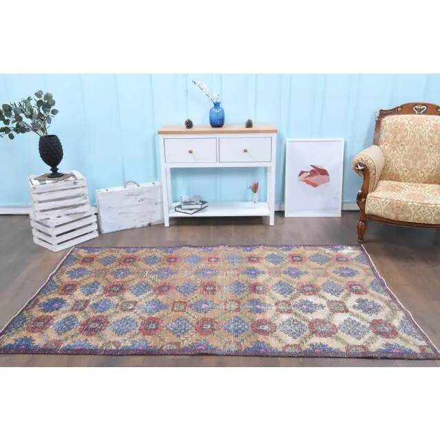 Tapis vintage turc Oushak fait main en laine et coton marron