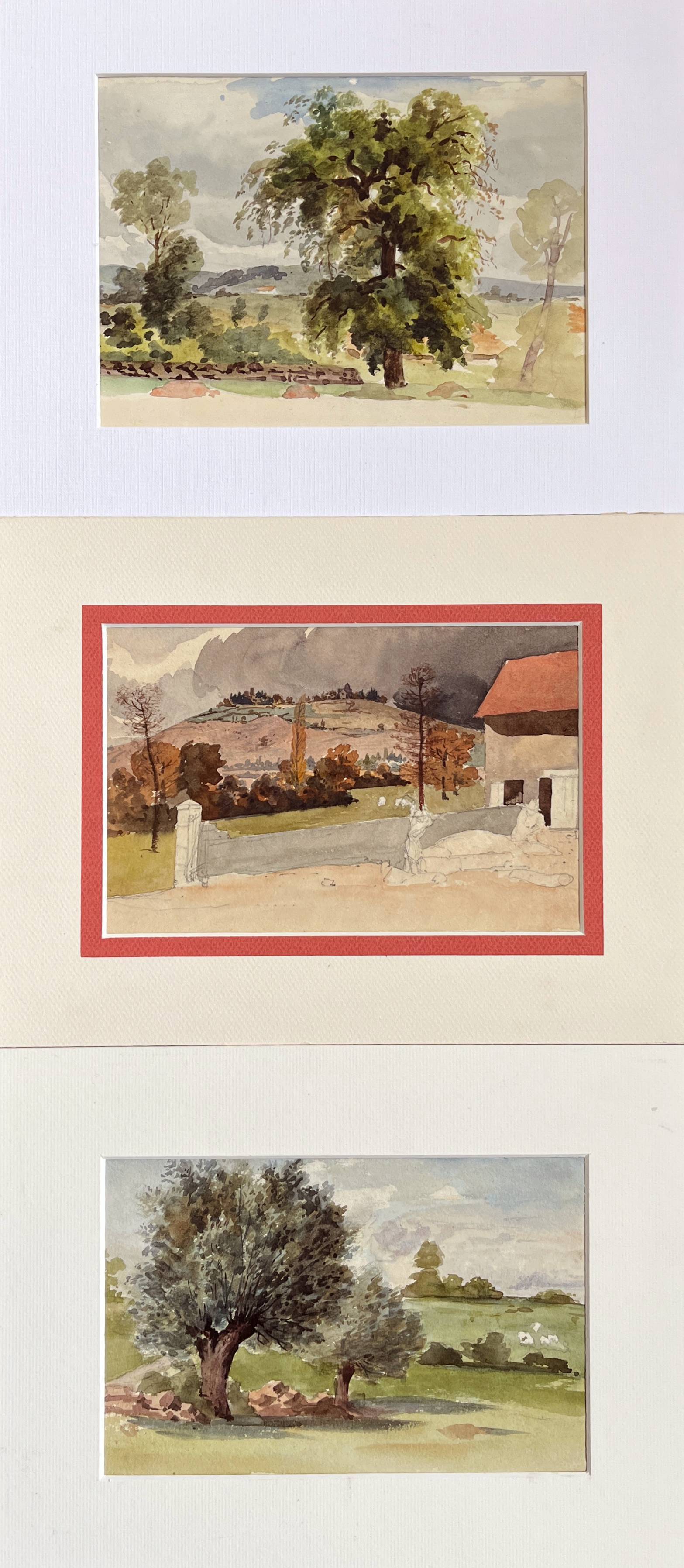 Painting Set of 3 watercolors Village and countryside early 20th century