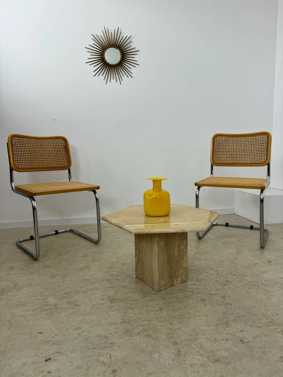Lot of 2 identical caned chairs Cesca B32 design Marcel Breuer 1970 Made in Italy vintage