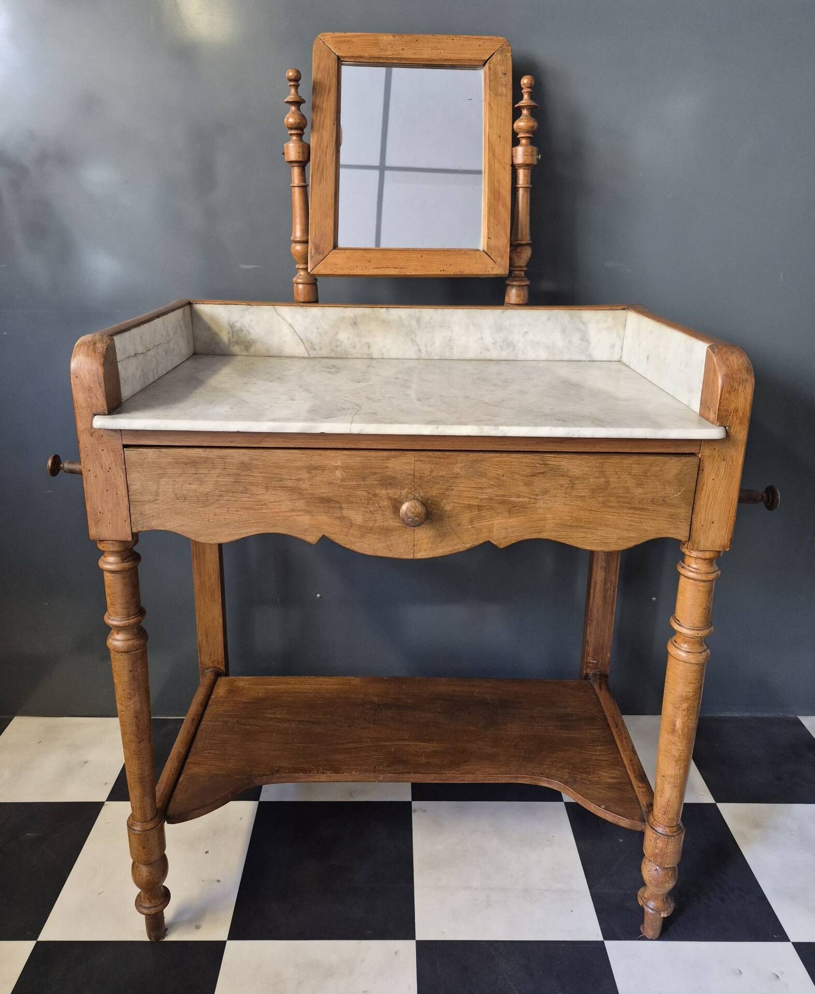 Antique dressing table with marble and solid wood with mirror.