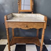Antique dressing table with marble and solid wood with mirror.