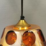 Hanging lamp, from the 80-90s, Danish Space Age style, and made of glass with a kind of alloy on.