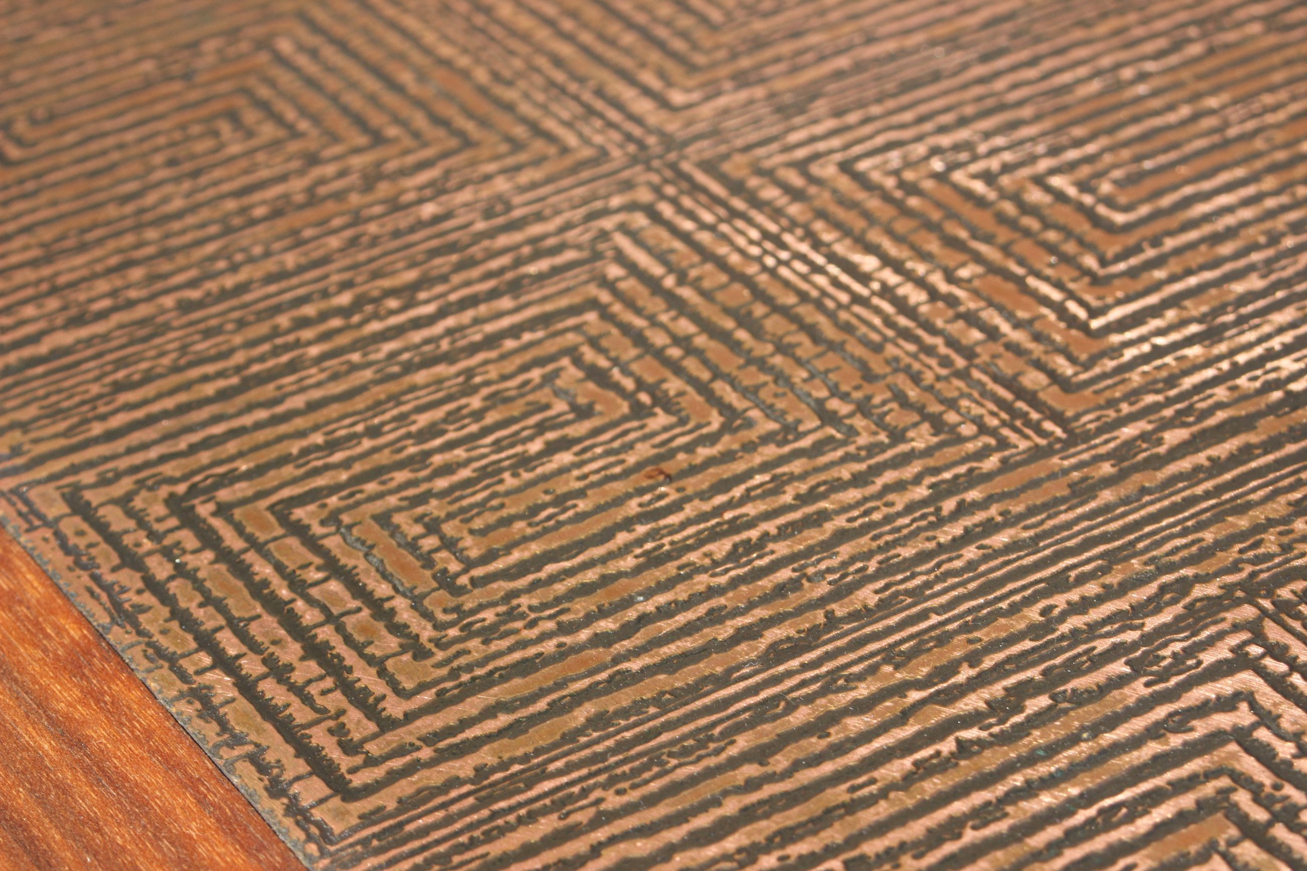 Adjustable dining room table adjustable in teck and copper, denmark, 1950