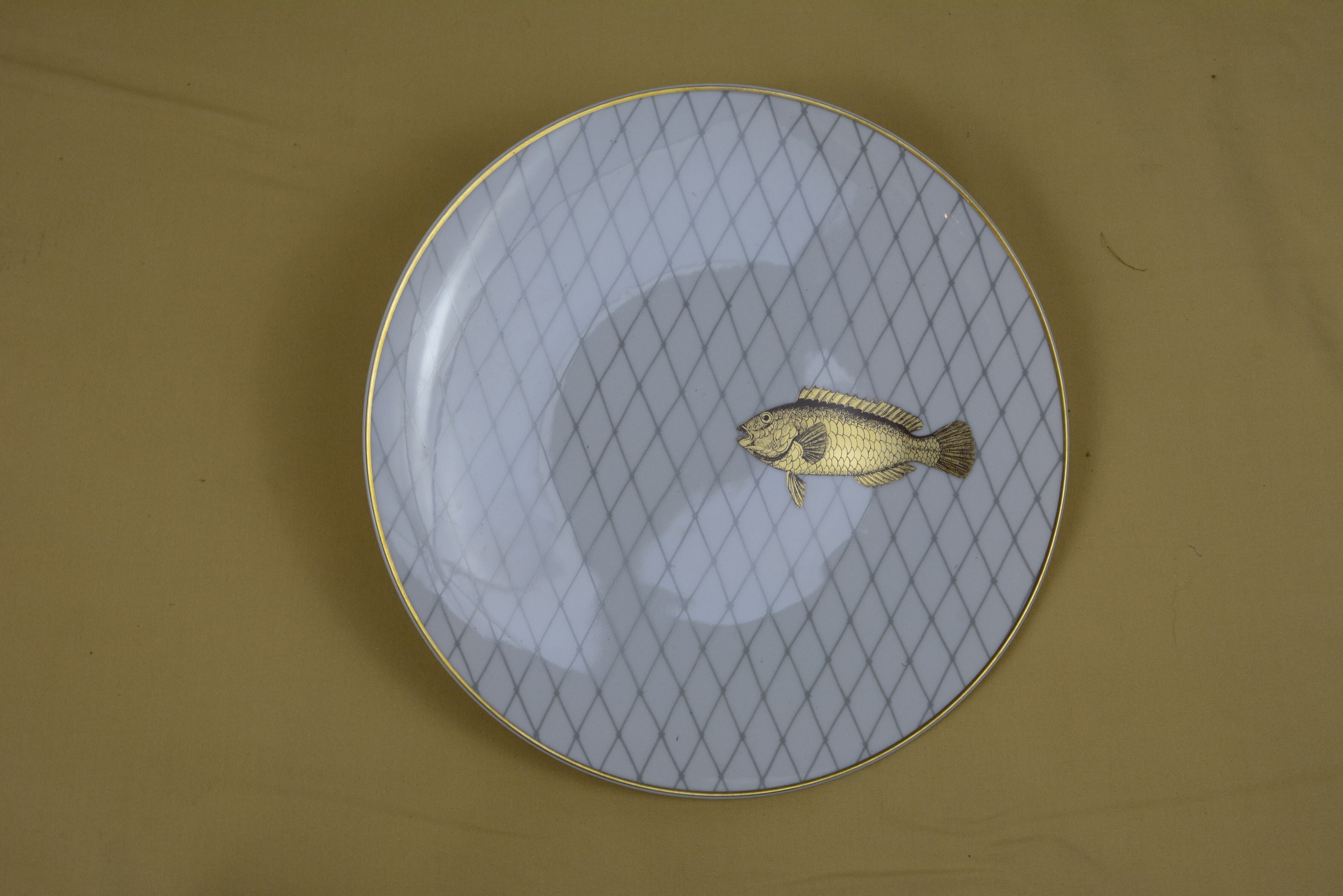 Set of 6 golden dinner plates - Les Poissons d'or - Ateliers Bernardaud