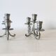 Duo of tin candlesticks, 3 lights, Gothic motifs, vintage