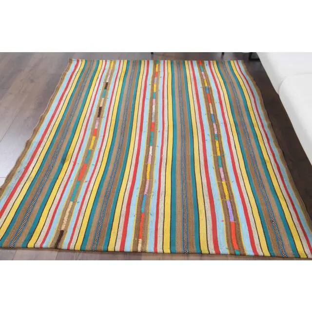 Vintage Turkish Oushak Handmade Wool Cotton Green Kilim Area Rug 160x190