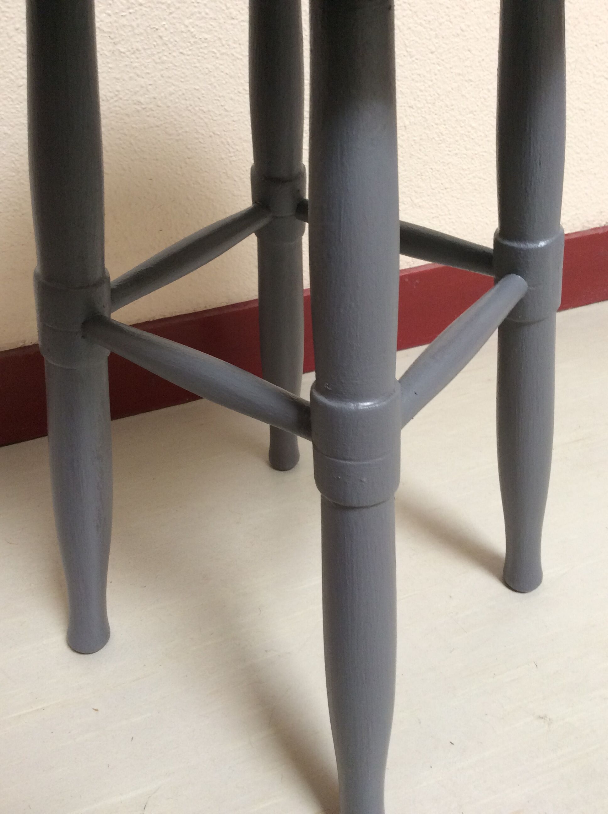 Grey stool black leatherette