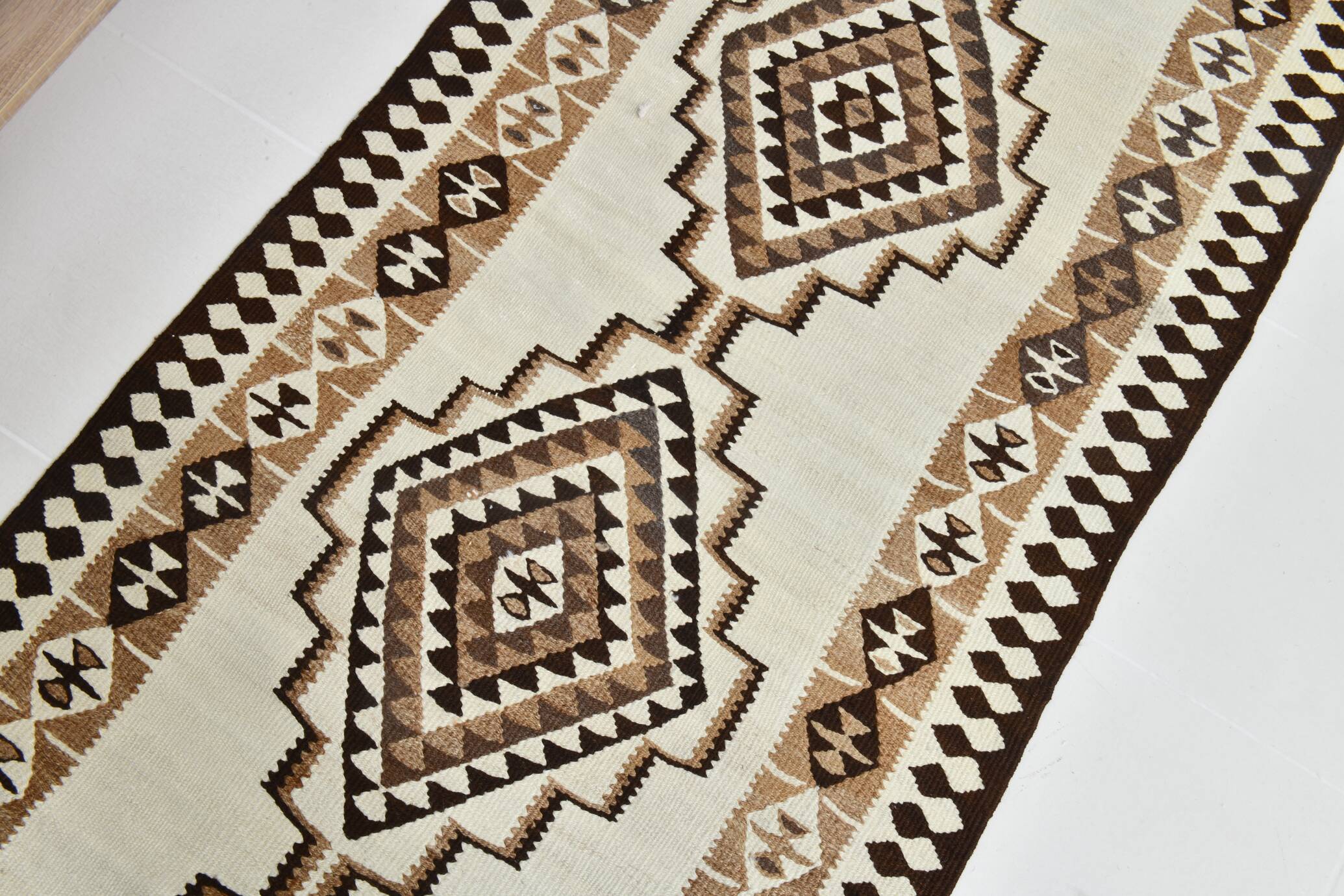 93x277 Wool Cream Runner Rug, Vintage Runner For Hallway
