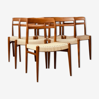 Ensemble de 6 chaises de salle à manger en teck norvégien par Alf Aarseth en teck