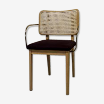 Light wood caning chair without plum armrest