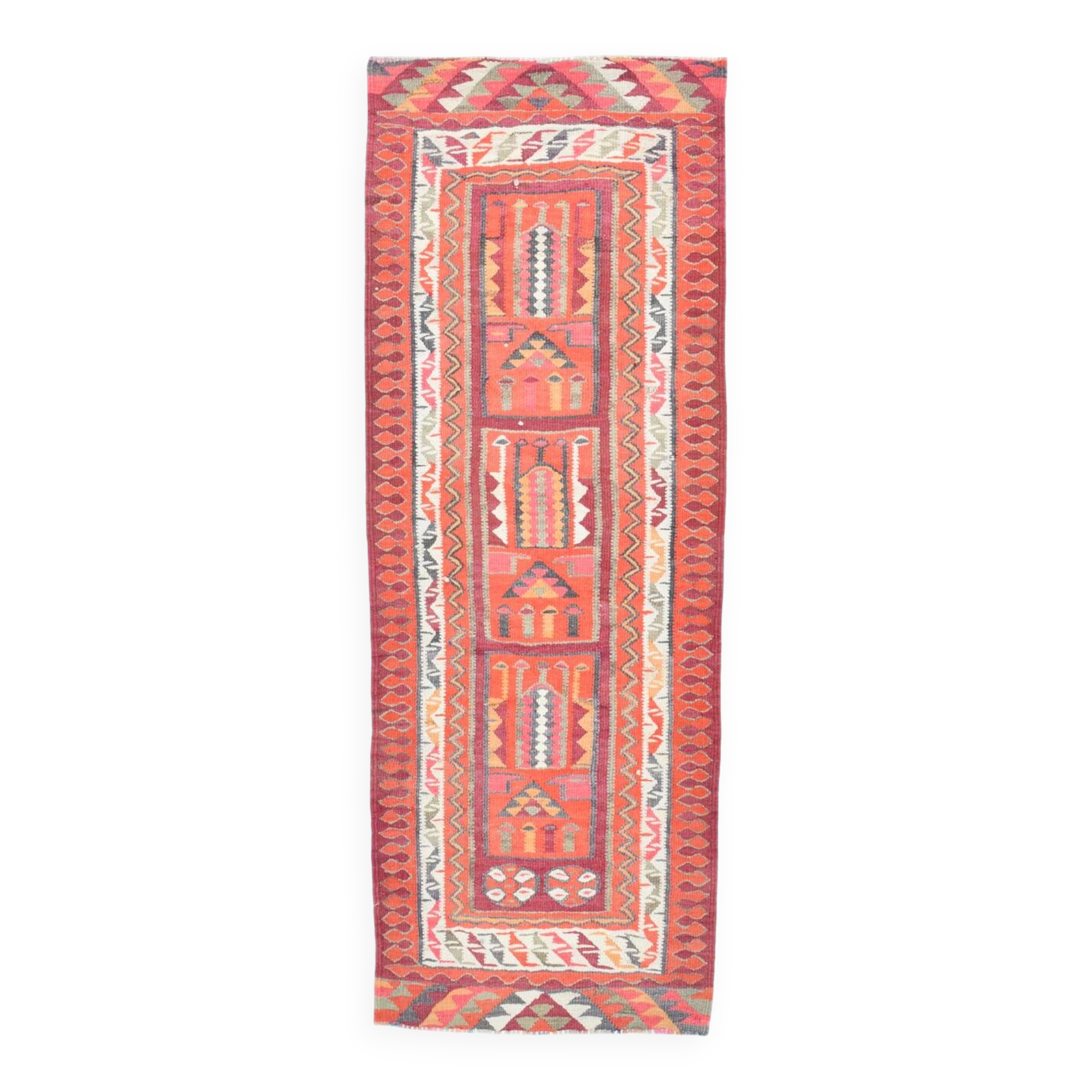 Red & Burgundy Vintage Runner Rug, 102x274Cm