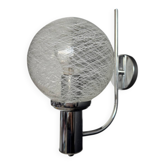 Chrome wall light with blown glass from the 1970s.
