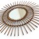Mid Century Organic Modern Bamboo & Rattan Sunburst Patinated Mirror, 1960s