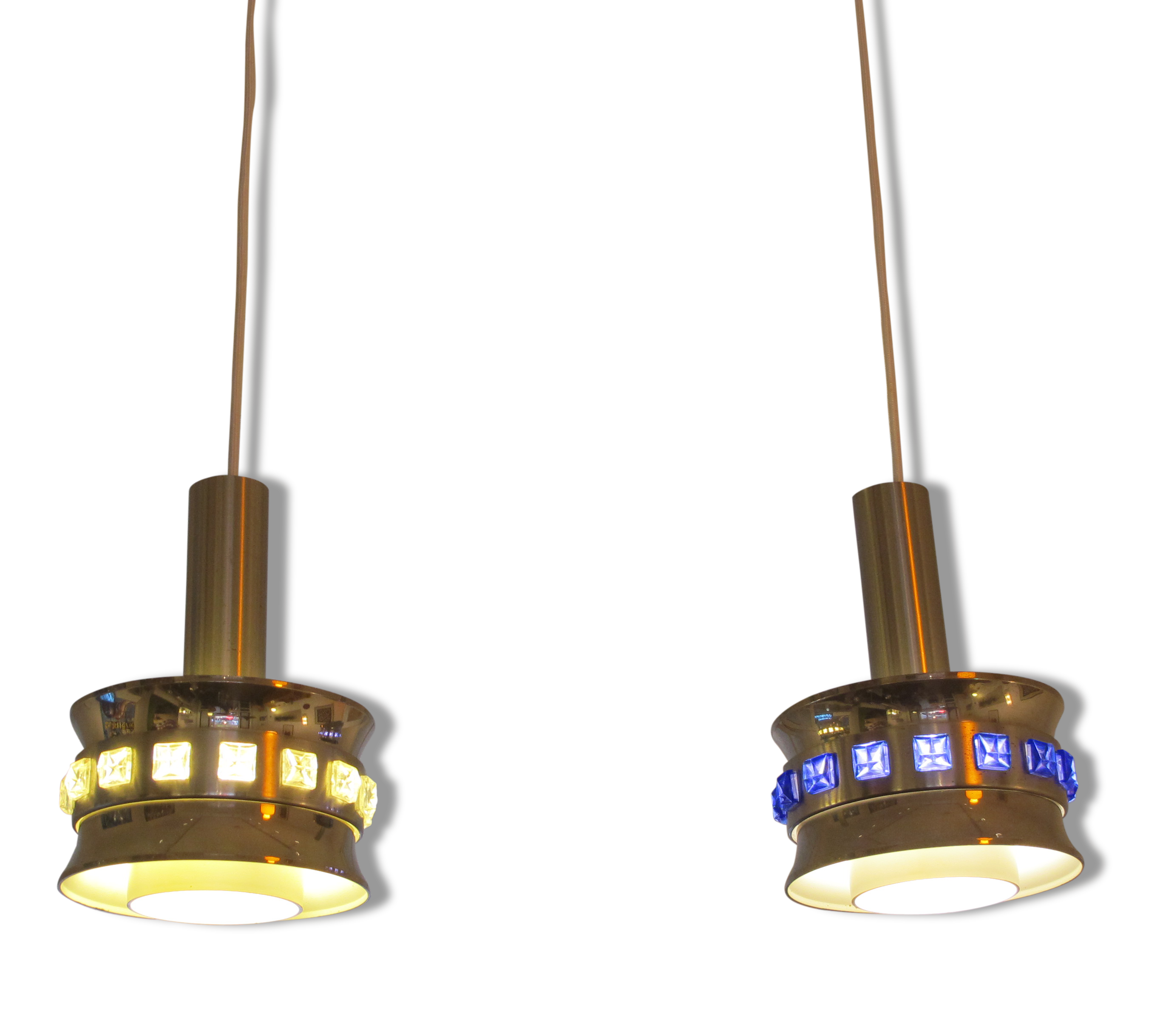 Pair of suspensions Space age around 1970 in Metal Chrome