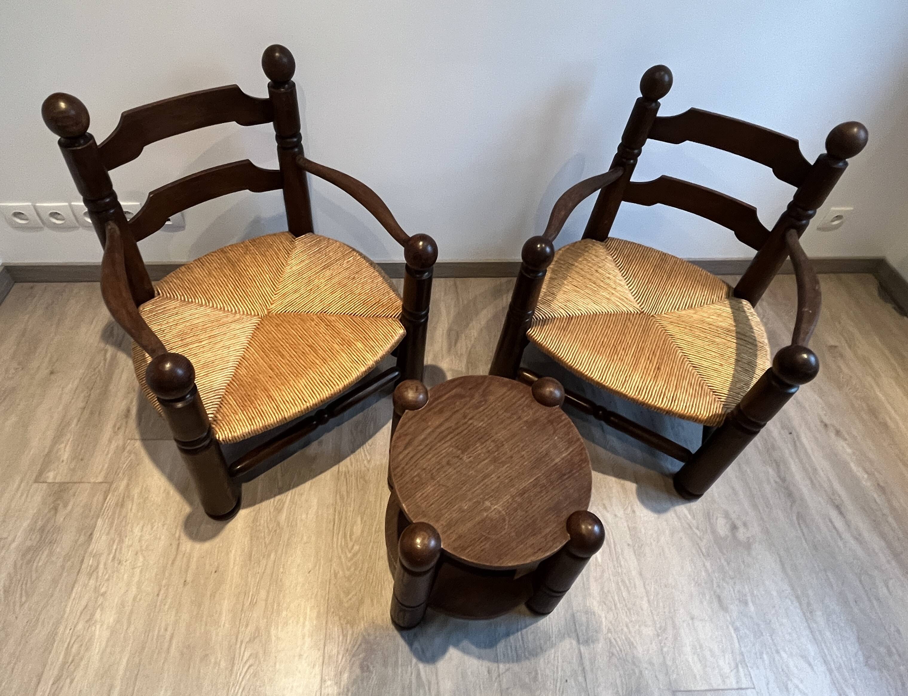 Fauteuil bois et paille Charles Dudouyt