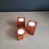 Vintage teak candlestick trio