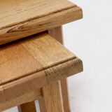 Set of 3 Brutalist Style Blonde Oak Nesting Tables 1960s