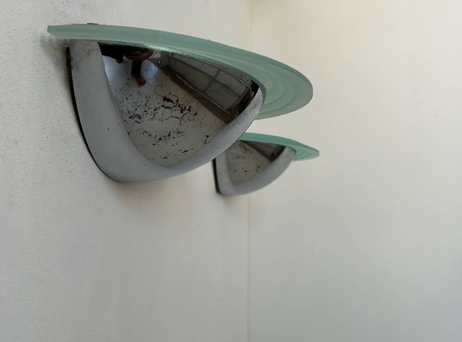 Pair of vintage wall lights, chrome and altuglass, Sweden 1970