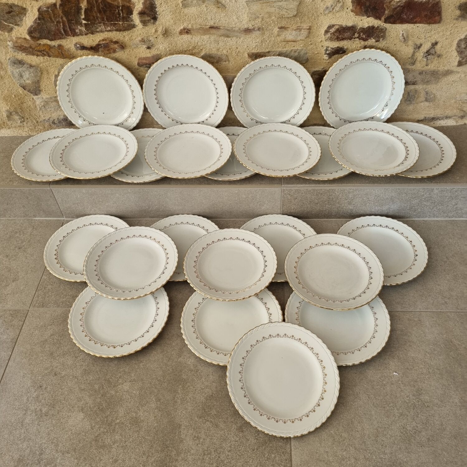 24 vintage L'amandimoise earthenware plates