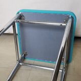 Vintage chromed stool in turquoise blue skai