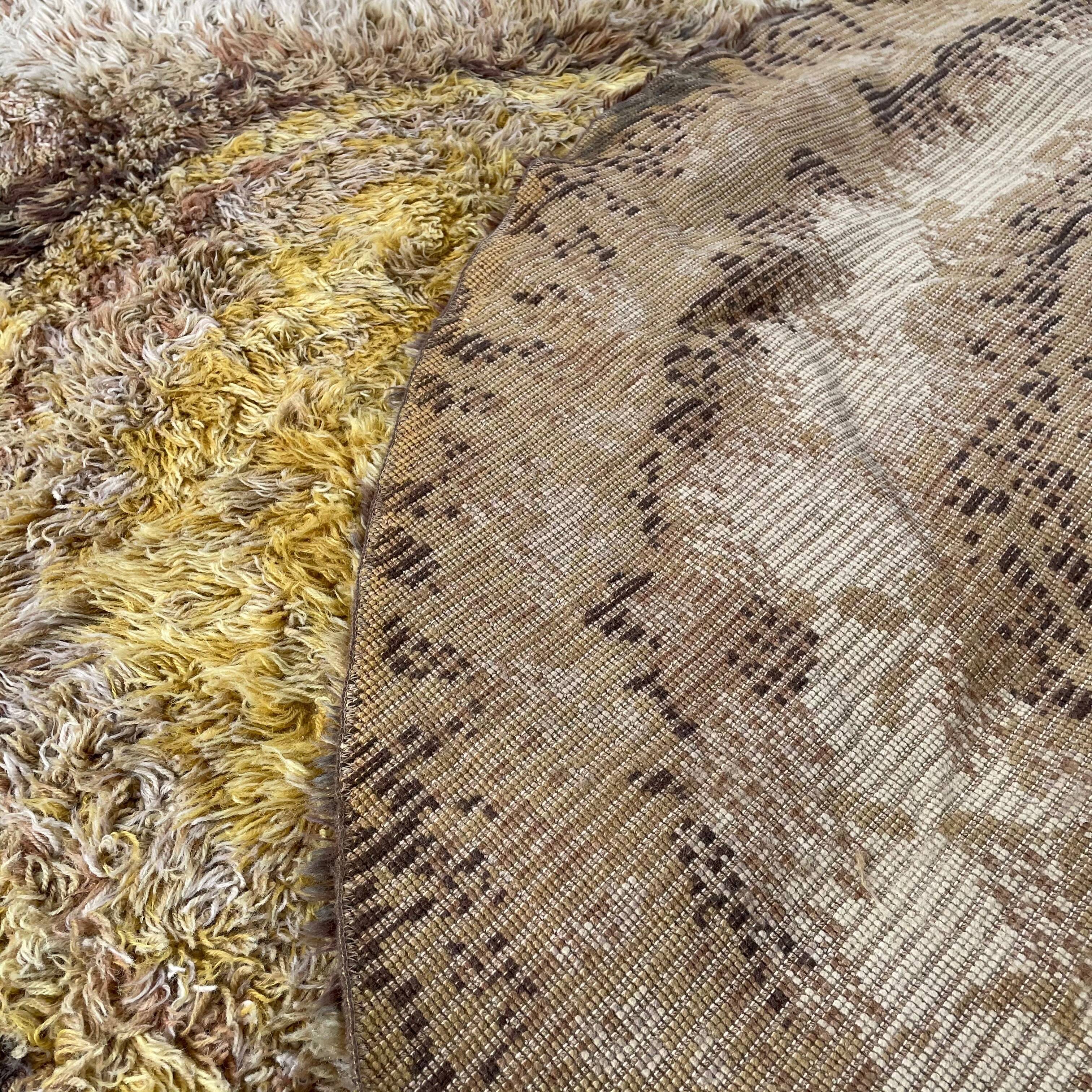 195cm multi-color scandinavian psychedelic batik high pile pop art rya rug 1970s