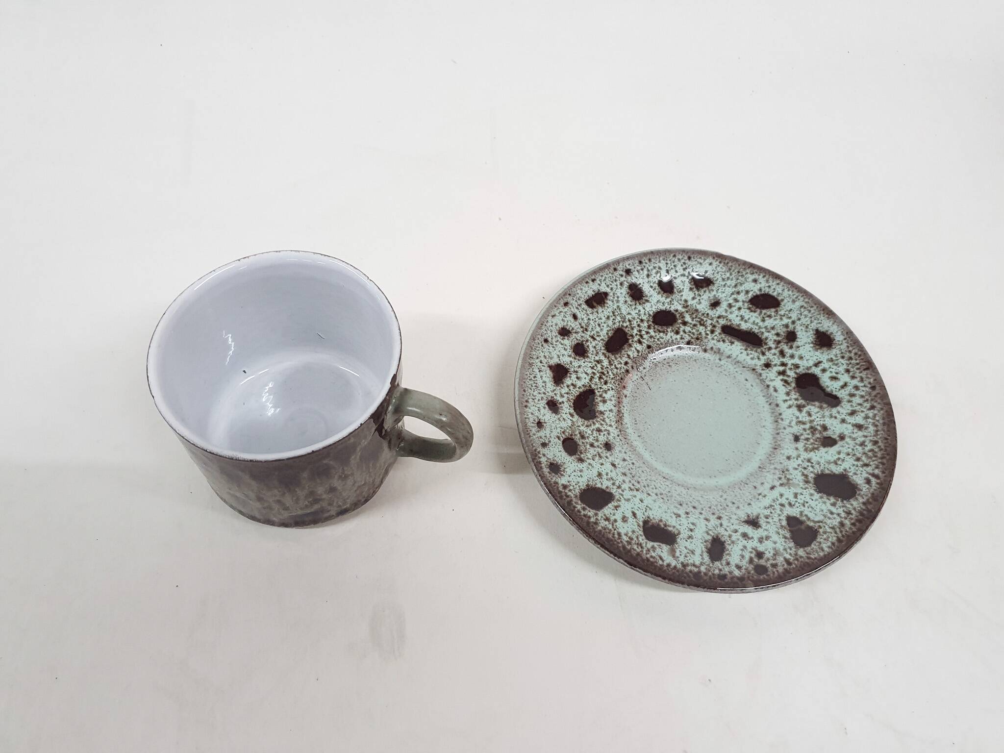 Ceremic lava cup in brown and turquoise, 1970's