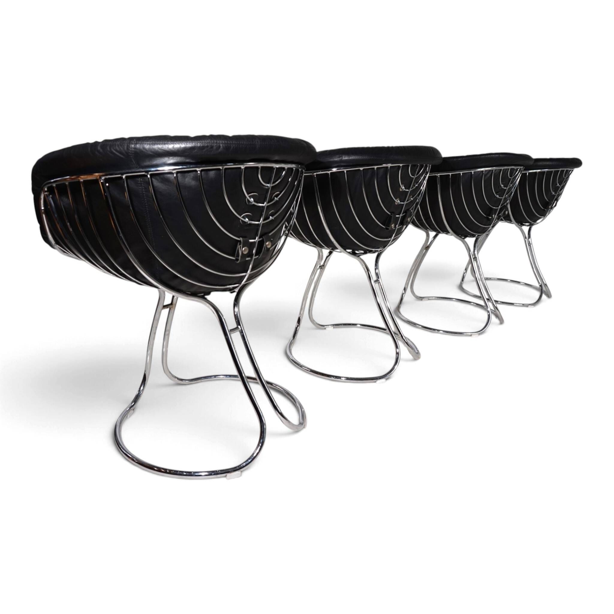 Set of 4 Pan Am dining chairs, chrome, leather by Gastone Rinaldi for RIMA,
