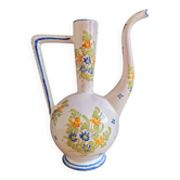 Vintage Glazed Earthenware Ewer/Pitcher – Hand-Painted Floral Decoration