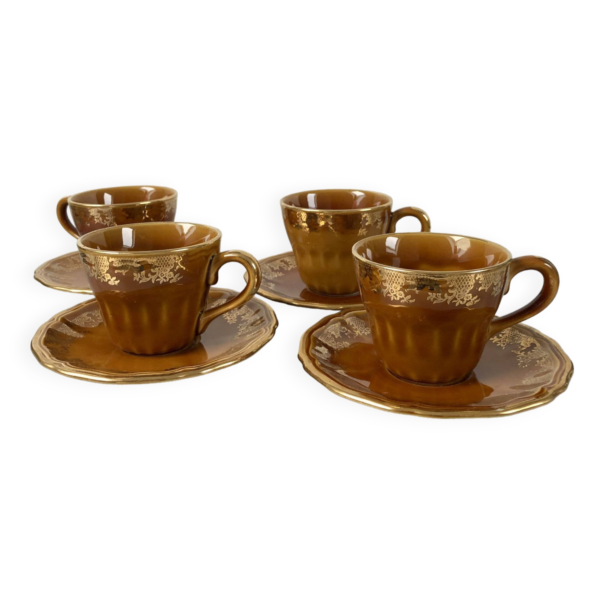 Vintage set of 4 cups and saucers with defects Lunéville Louis XV Honey