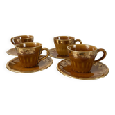 Vintage set of 4 cups and saucers with defects Lunéville Louis XV Honey
