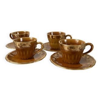 Vintage set of 4 cups and saucers with defects Lunéville Louis XV Honey